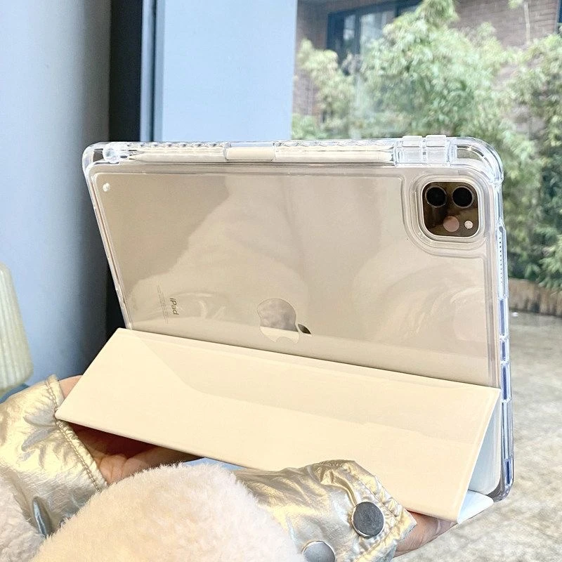 2024新款iPadPro保护套11寸air6/5平板亚克力三折mini6透明带笔槽