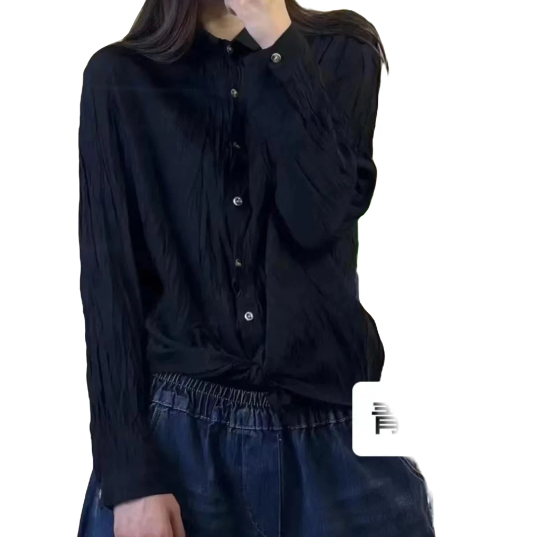 秋季新款显瘦纯色流行长袖衬衫 直播专用休闲设计感