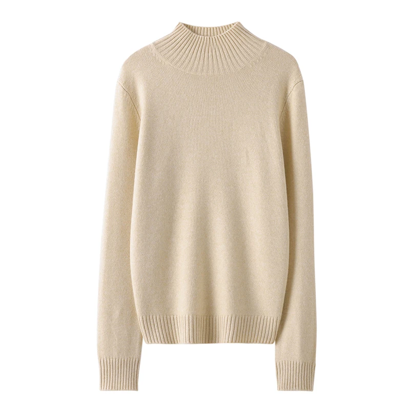 【100%山羊绒】纯色双股加厚羊绒衫 简约平针宽松半高领羊绒针织