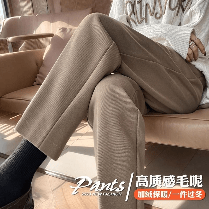 宽松加厚秋季外穿保暖垂感时尚百搭直筒裤女秋冬季高腰加绒西装裤