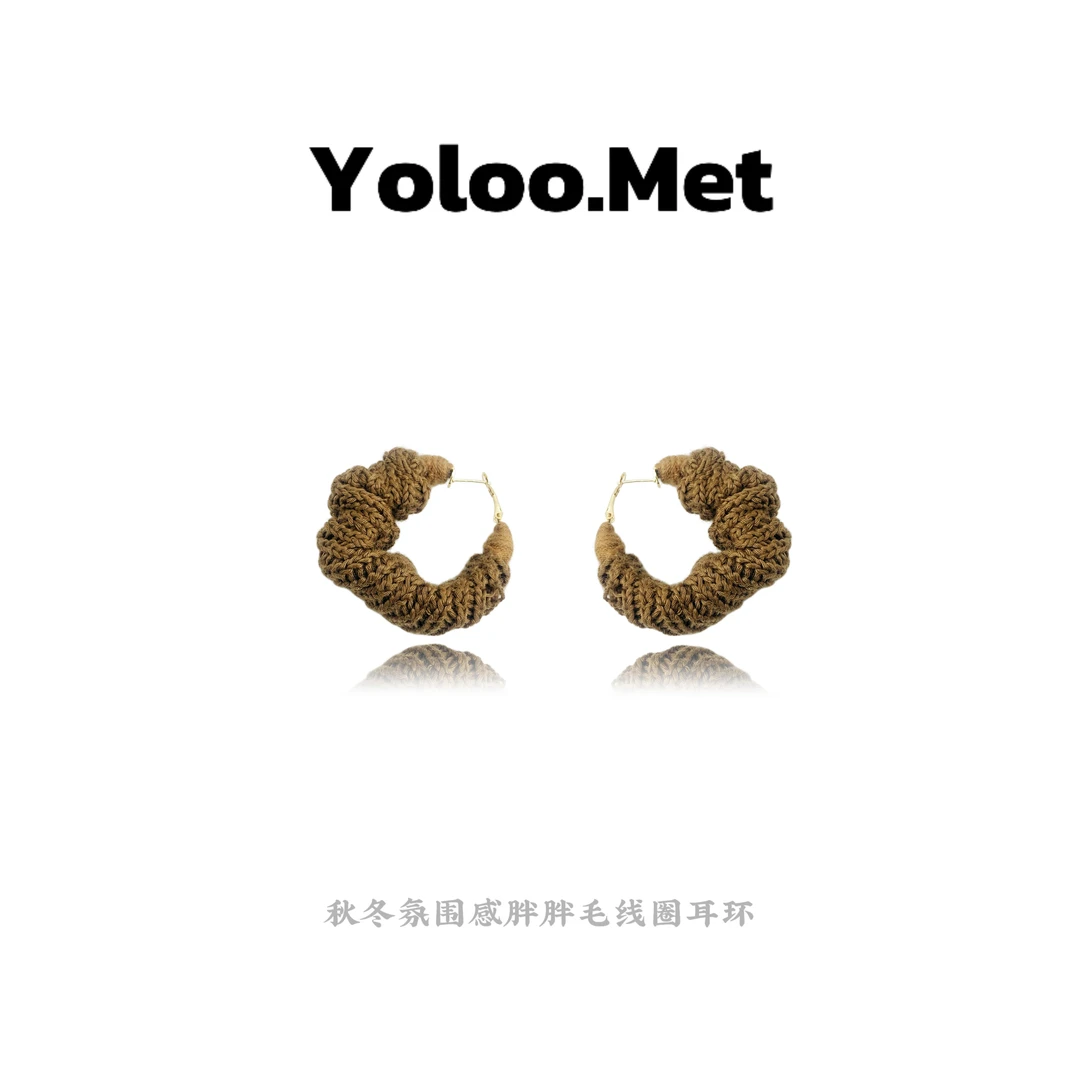 铜合金布艺耳饰 袁誉珊【Yoloo.Met】小众时尚百搭胖胖毛线圈耳环