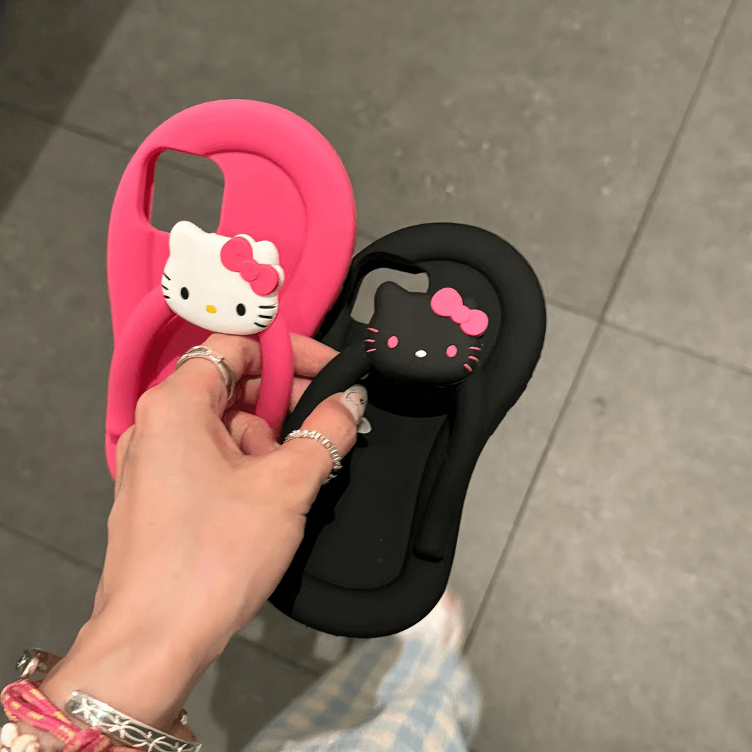可爱立体kt猫咪拖鞋硅胶壳适用于iPhone15promax手机壳少女心卡通