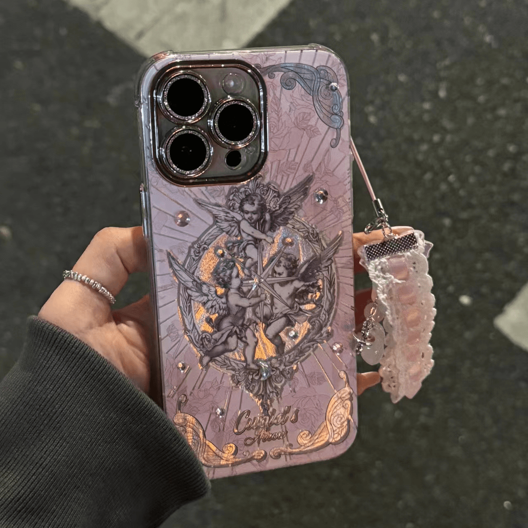 复古风炫彩爱神丘比特适用于iPhone15promax手机壳少女心全包可爱