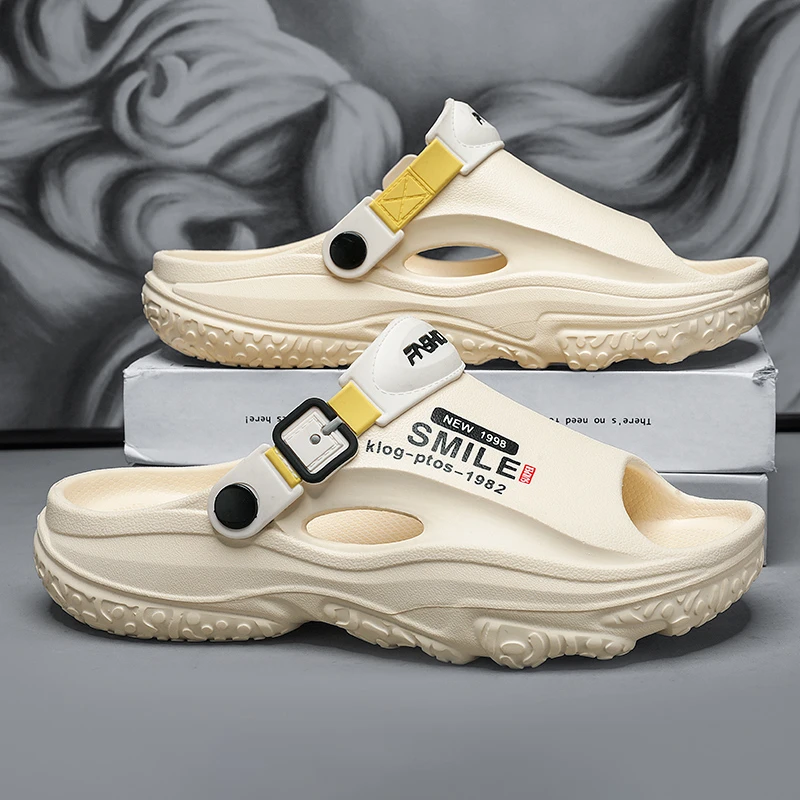 夏季透气男款休闲时尚沙滩鞋居家户外两穿拖鞋一字拖厚底耐磨男鞋