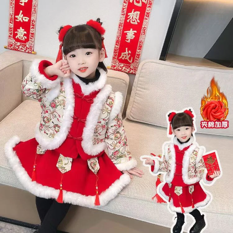 惜韩(204)有染色无头饰好看唐装年套装裙子中国风夹棉洋气