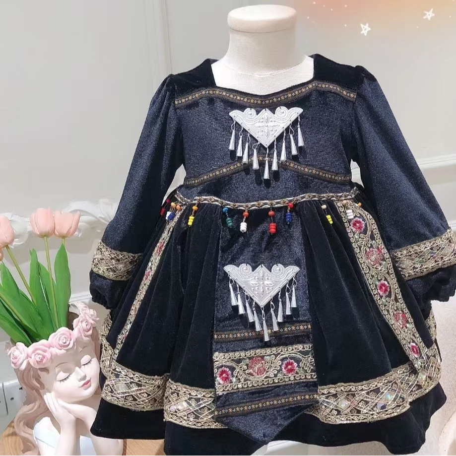 惜韩（082）好看黑色连衣裙儿童长袖