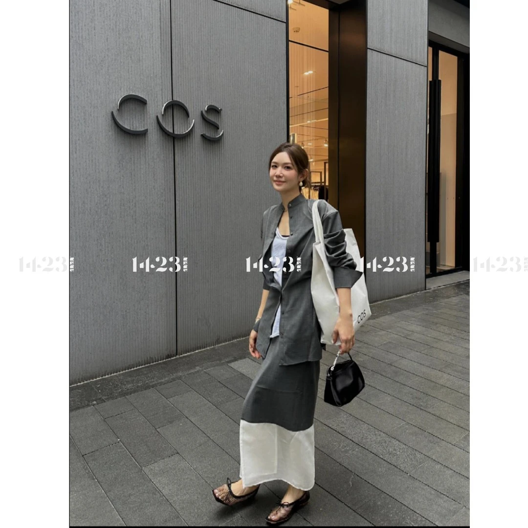 1423【柏林纪事】不规则立领多穿衬衫&拼接半身裙三件套