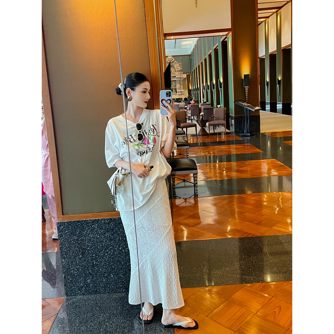 1423【玫瑰的故事】印花复古做旧玫瑰百搭T恤