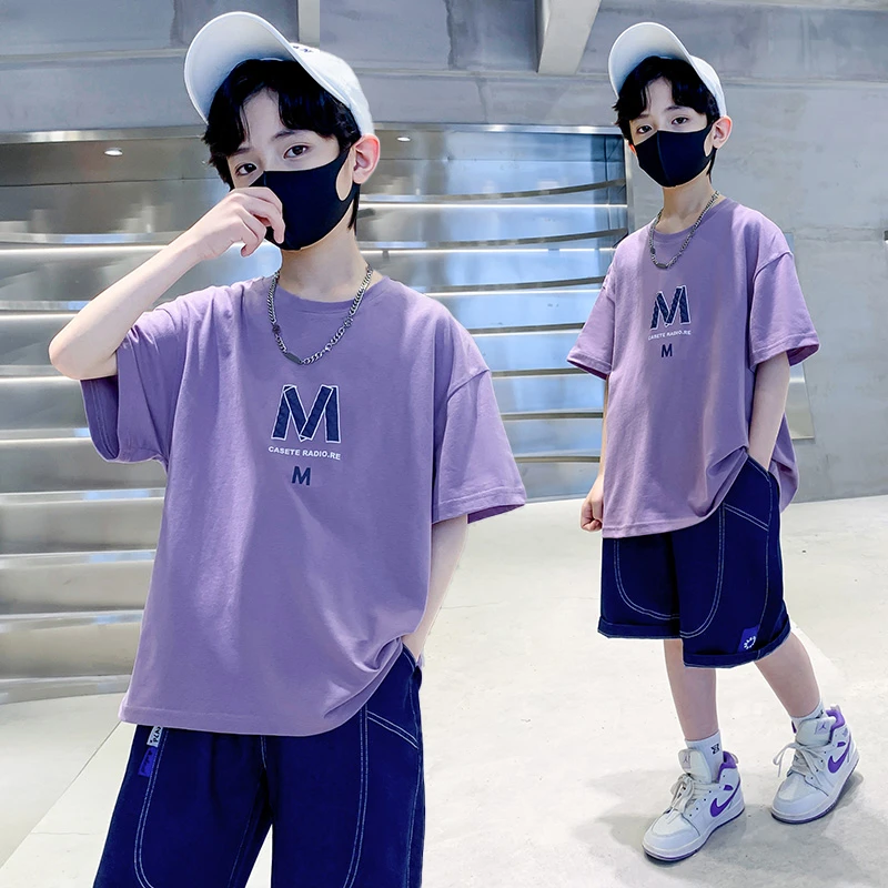 男孩男童短袖T恤夏季纯棉套装中大童8-15岁儿童洋气薄款网红潮款6