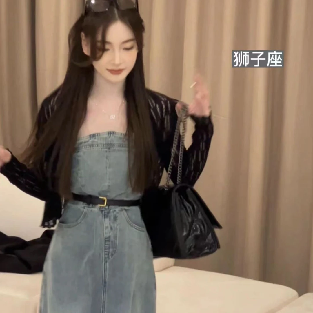 文文私服 气质抹胸牛仔连衣裙设计感法式裙子WWC3LYQ120