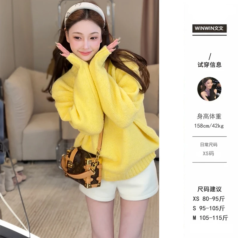 【少女心事】文文私服 圆领套头毛衣女时尚休闲气质减龄WWQ4MY6051