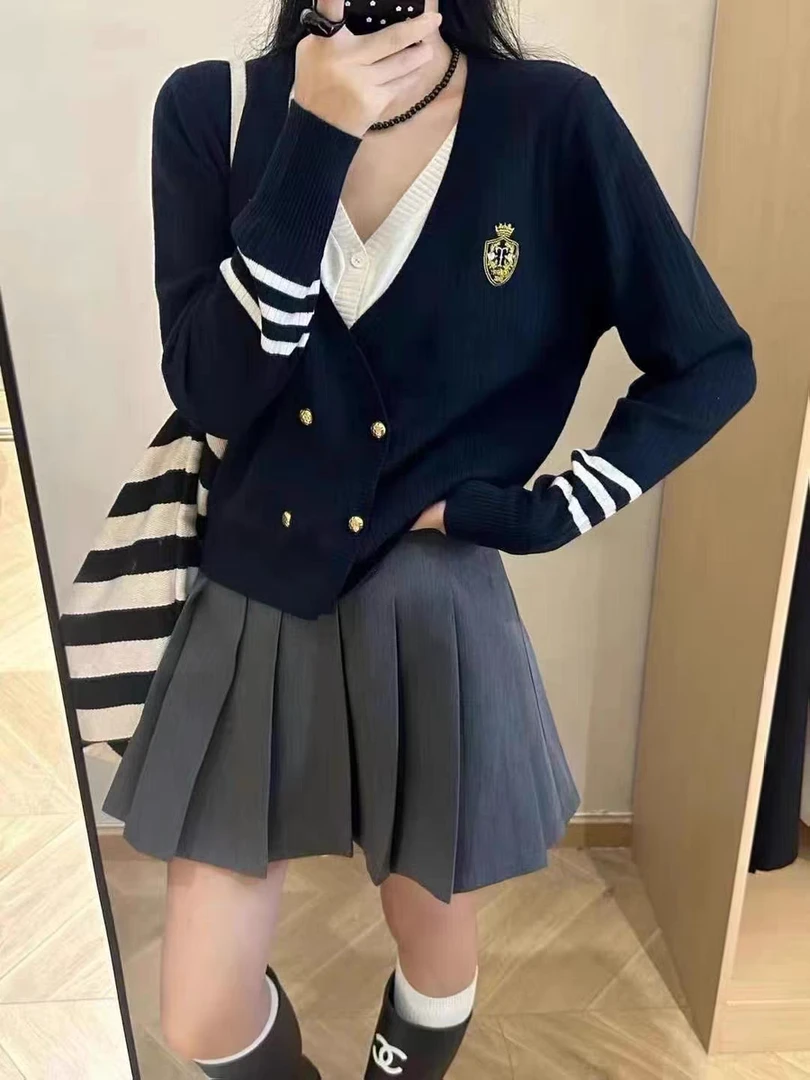 【蜜爷家】金属扣刺绣假两件开衫77735#