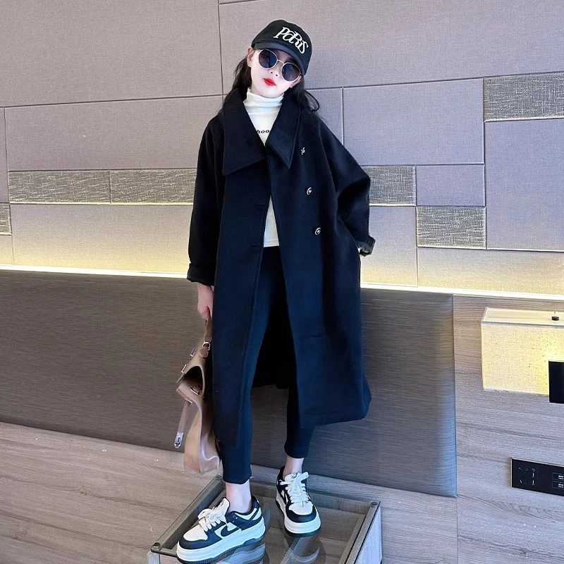 儿童呢大衣洋气冬装女童呢子外套2024冬季新款中大童韩系童装风衣