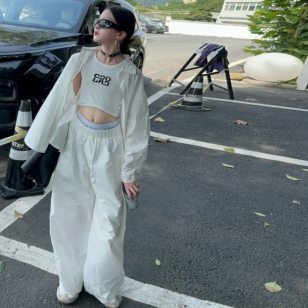 女童2024网红防晒衬衫套装新款防紫外线宽松休闲御姐炸街两件套潮