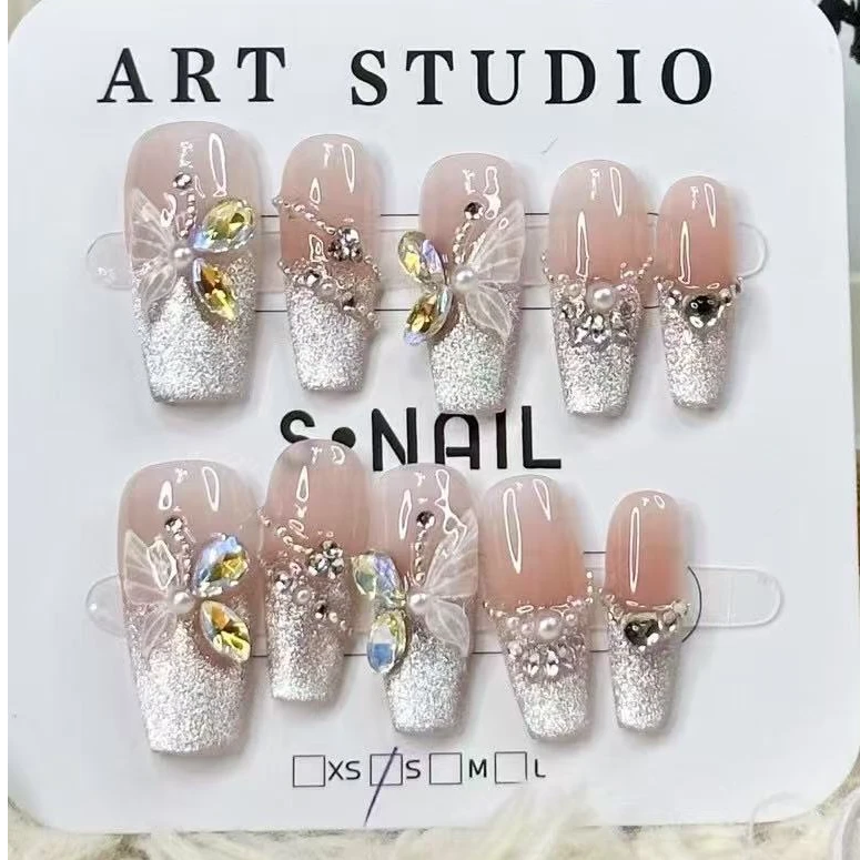 比翼双飞冬季爆款蝴蝶猫眼纯手工穿戴甲上手显白