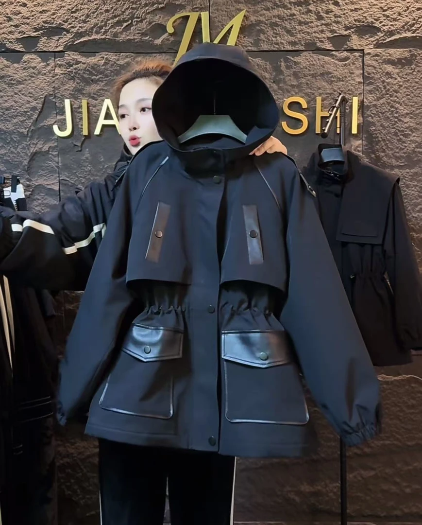 新款冬季现货修身高级工装女款加绒加厚冲锋衣1134
