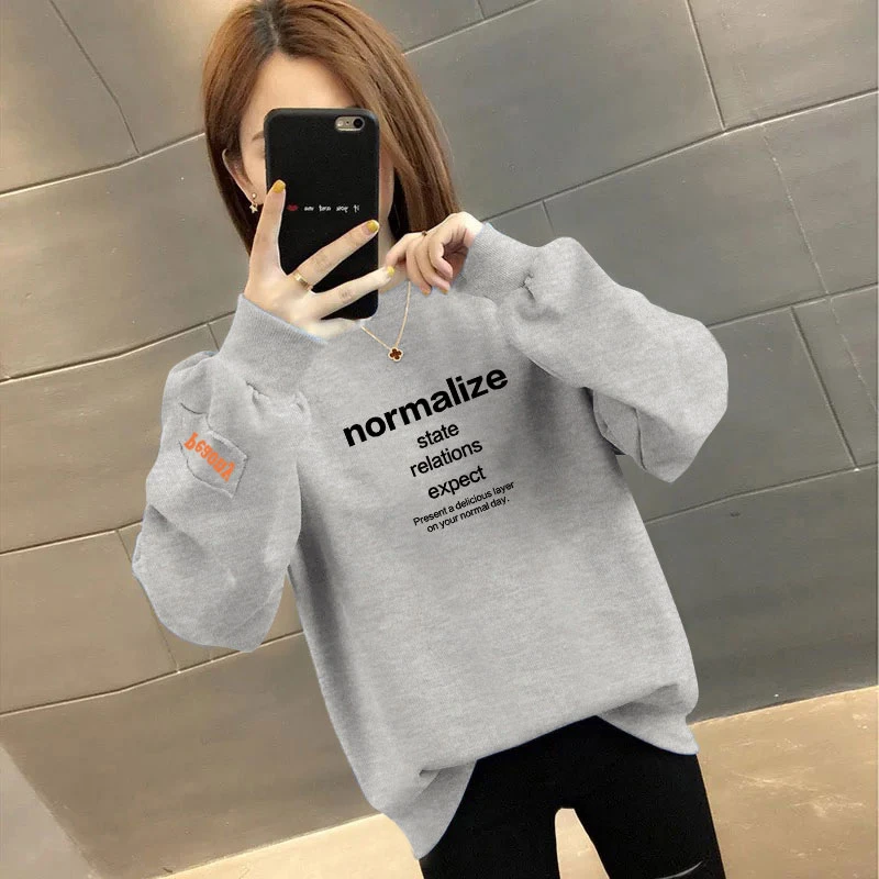 早秋圆领2024无帽长袖女韩版宽松休闲时尚保暖秋冬加绒加厚卫衣女