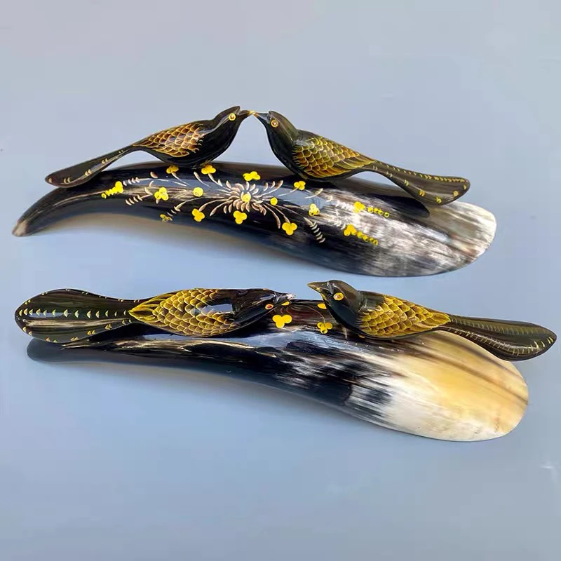 牛角工艺品家居装饰品创意小摆件现代电视红酒柜玄关客厅礼物喜鹊