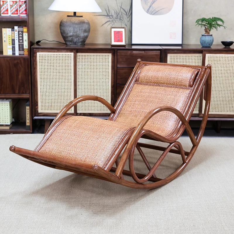 梓藤罗天然真藤椅摇椅家用老人椅成人休闲阳台家用摇摇椅单人