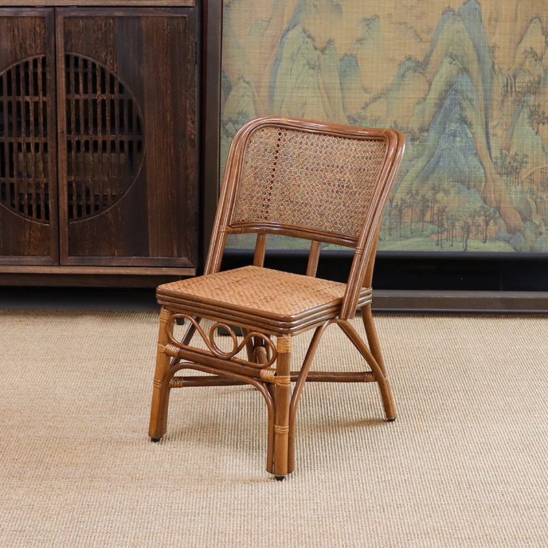 梓藤罗直播1小号椅子靠背椅老人椅家用手工编织藤椅阳台休闲藤餐