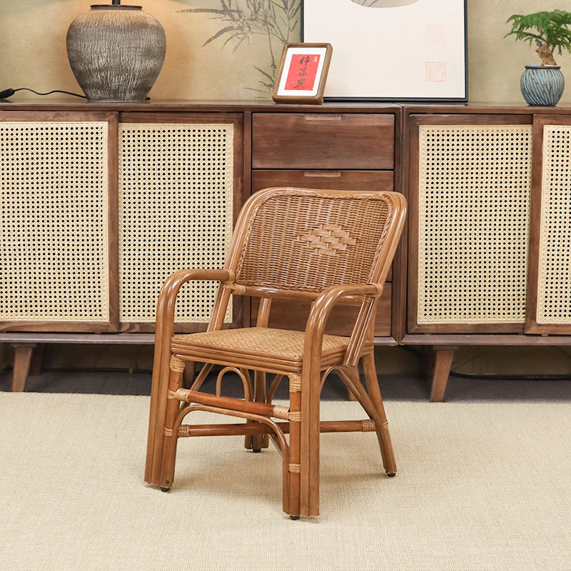 梓藤罗老样扶手小号藤编单人椅高靠背老人椅阳台休闲手工藤椅打折