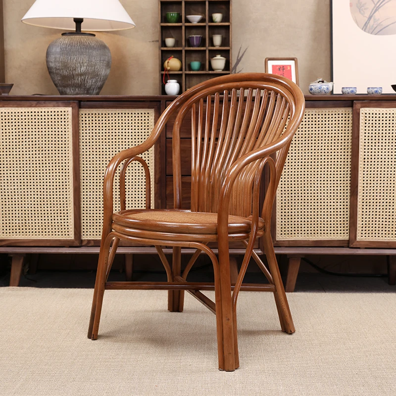 梓藤罗小孔雀真藤椅子靠背椅老人椅单人办公椅藤编椅阳台椅家用