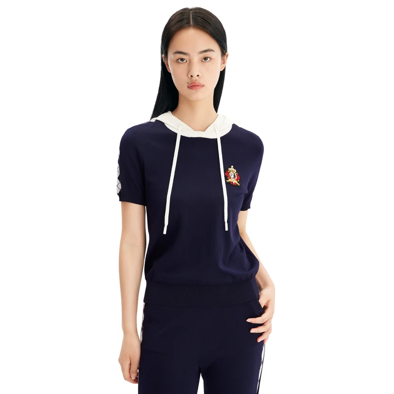 【十二蓝奥莱】夏季时尚运动毛织休闲带帽撞色两件套7C63206230