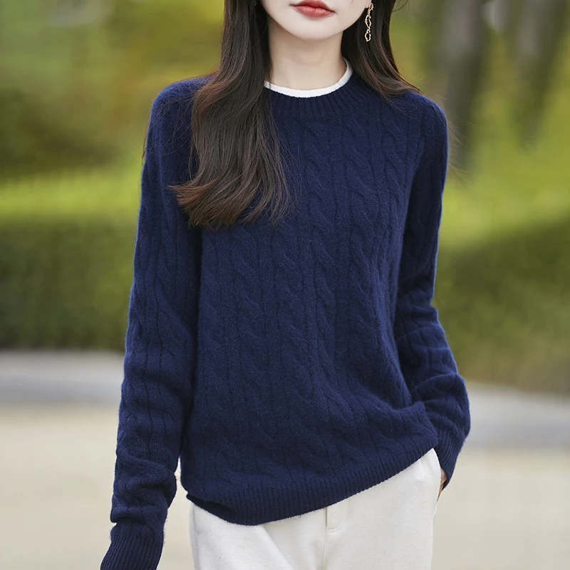 品牌2024秋冬100%纯羊毛衫女加厚保暖宽松慵懒风假两件针织衫毛衣