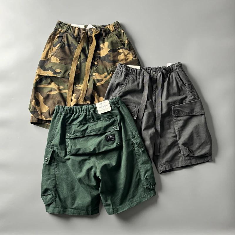 O53912户外重磅 迷彩短裤 山系宽松工装裤水洗复古多袋纯棉五分裤