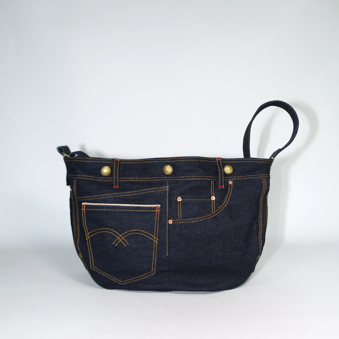 方向皮具/新款手工皮具经典复古牛仔拼接抱童包斜挎包单肩包8519