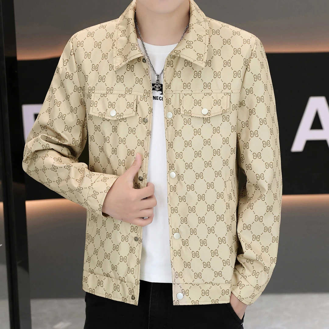 //缦莱衣男士欧版修身帅气夹克外套翻领百搭男士印花休闲男外套