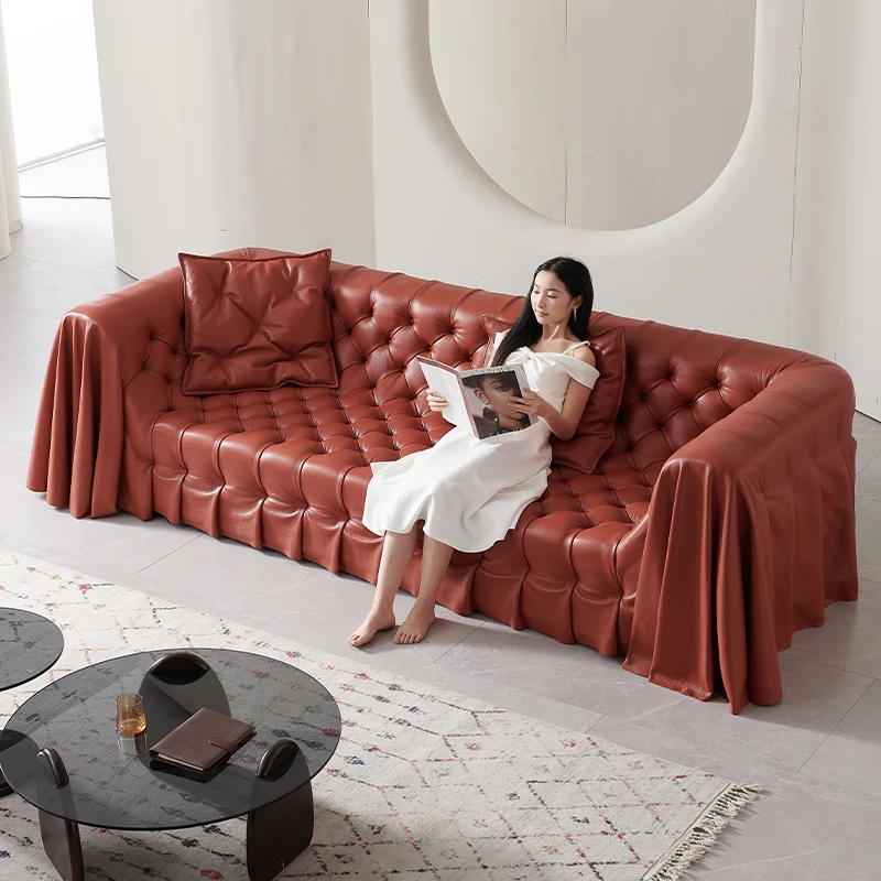 摩作Busneli波西米亚裙摆沙发 意式轻奢客厅高端拉扣真皮沙发