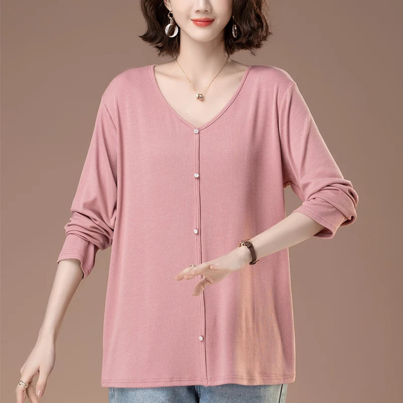 时尚长袖t恤女2025夏季新款宽松大码女装中年妈妈洋减龄时髦洋气