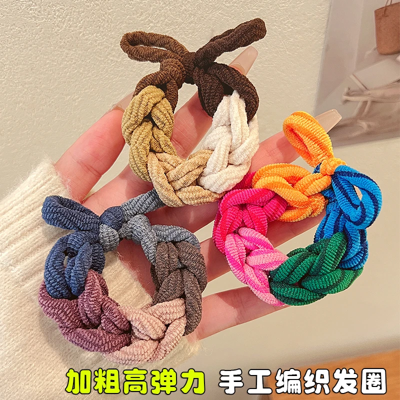 【6.5元 3根！】升级加粗编织麻花发圈女蝴蝶结头绳皮筋高弹耐用发绳