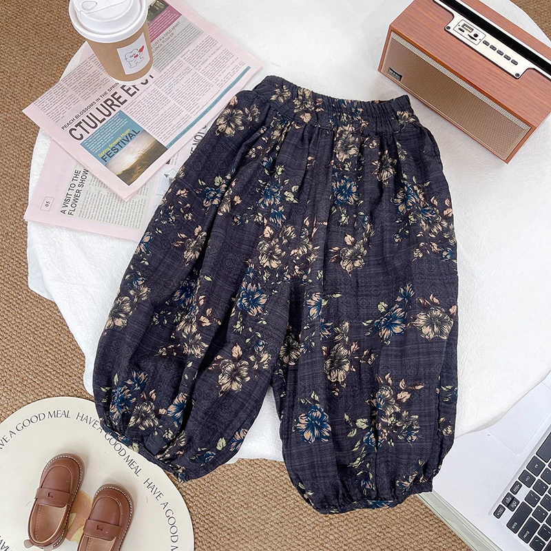 2025夏季新款儿童休闲裤薄款碎花男女童装印花宽松韩版防蚊裤