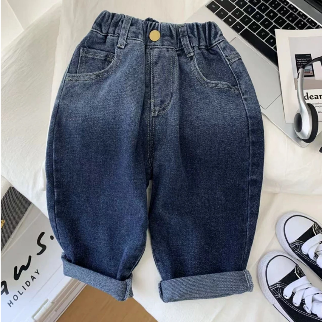 2025春秋新款裤子男女童装儿童牛仔裤时尚蓝色宽松百搭洋气童装