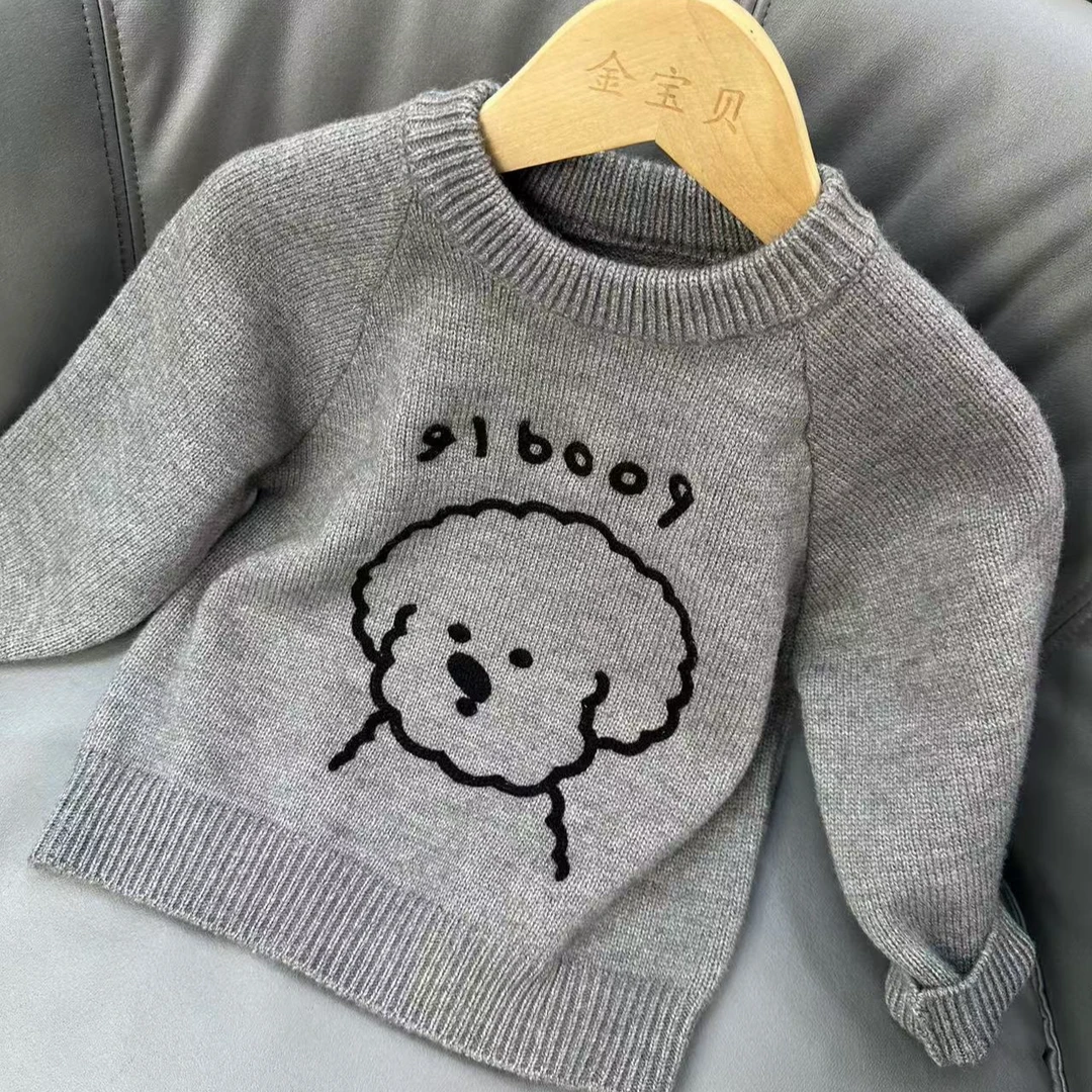 冬季新款小狗毛衣长袖儿童装圆领森系韩版洋气加厚针织衫套头宽松
