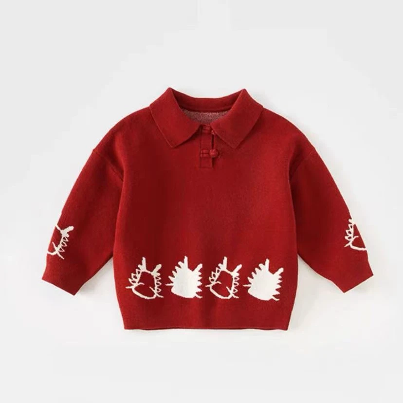 【拜年服】儿童针织衫打底衫圆领卡通男女童装加厚宝宝秋冬套头