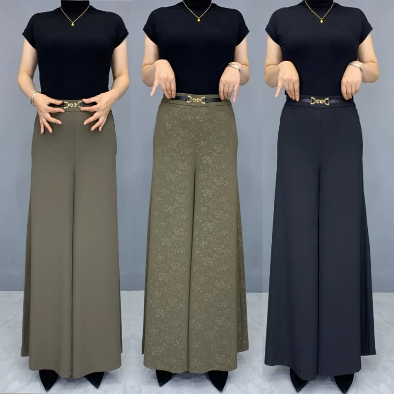 新款高腰阔腿裤女垂坠感修身长款高档裙裤气质大码中老年妈妈裤子