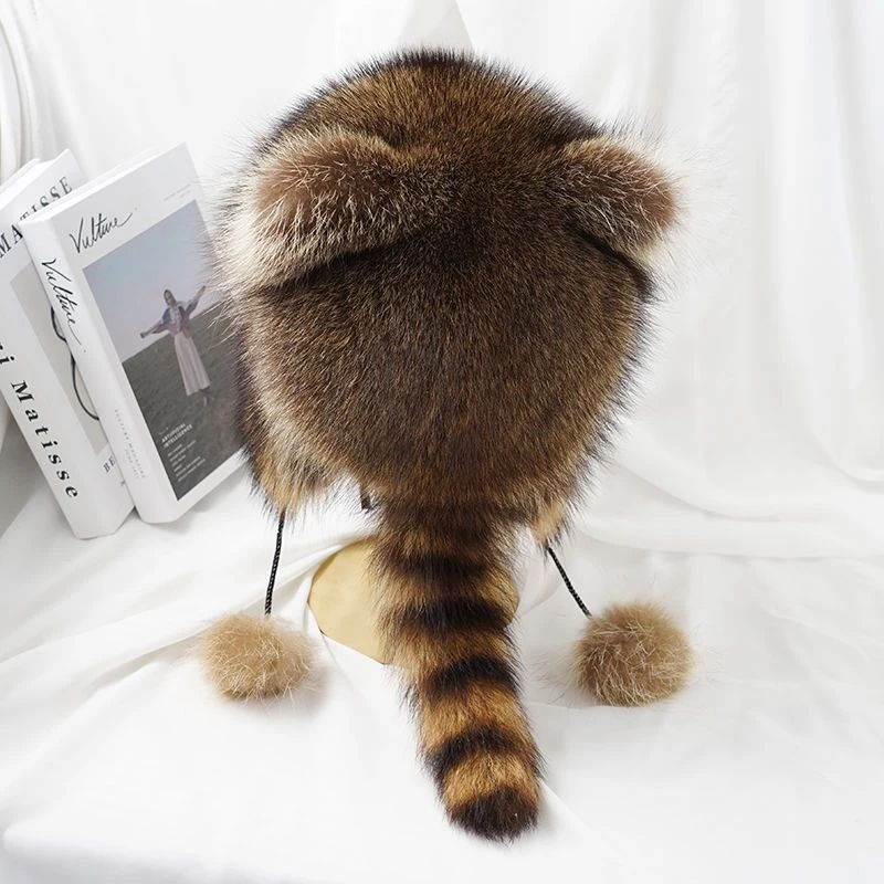 【春节不打烊】儿童毛绒加厚超萌小浣熊带尾巴狐狸帽冬毛毛保暖帽子