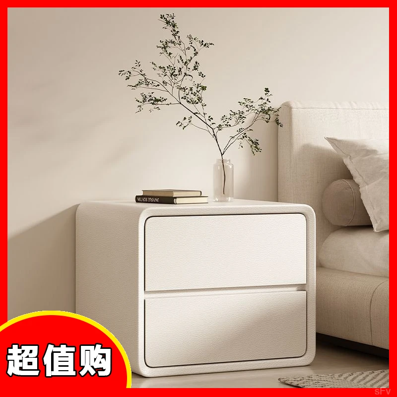 实木床头柜网红奶油风ins小型皮质简约现代轻奢极简侘寂风落地柜