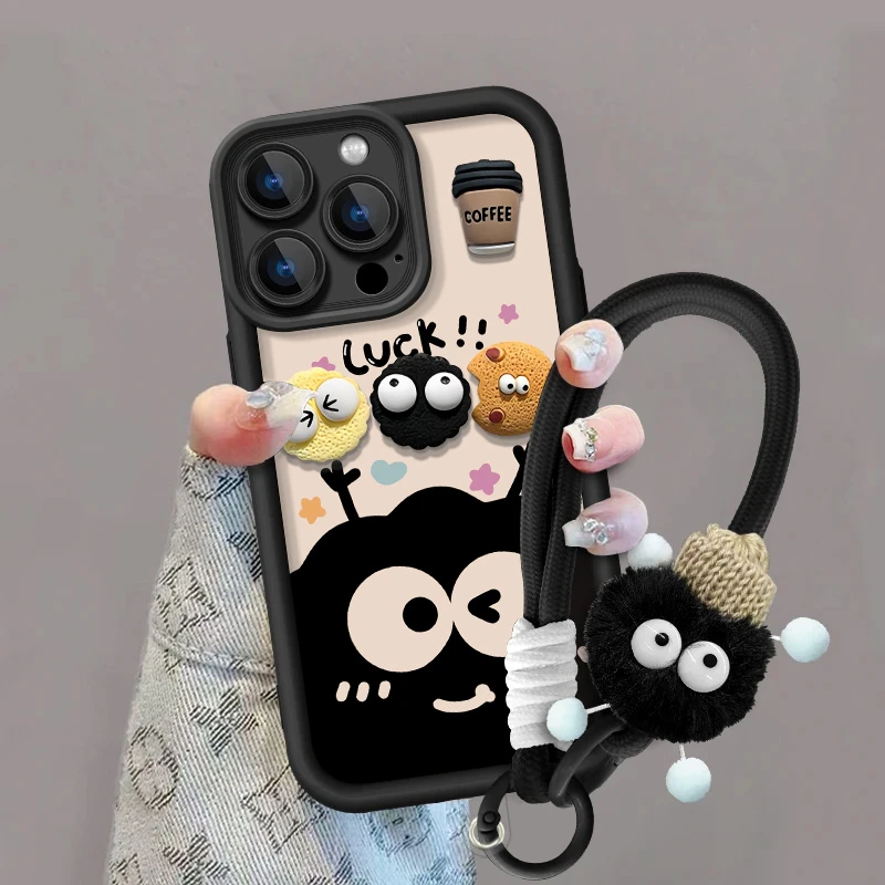 黑色luck煤球适用苹果vivo华为oppo小米14iPhone16天眼皮纹手机壳