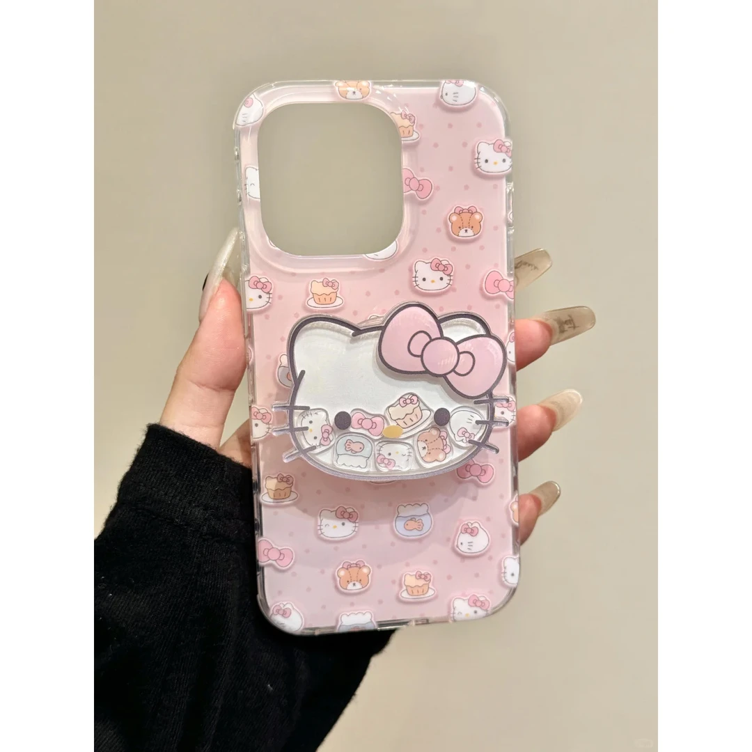 欧克里里大脸粉KT适用苹果16支架高透手机壳华为vivo小米14oppo壳