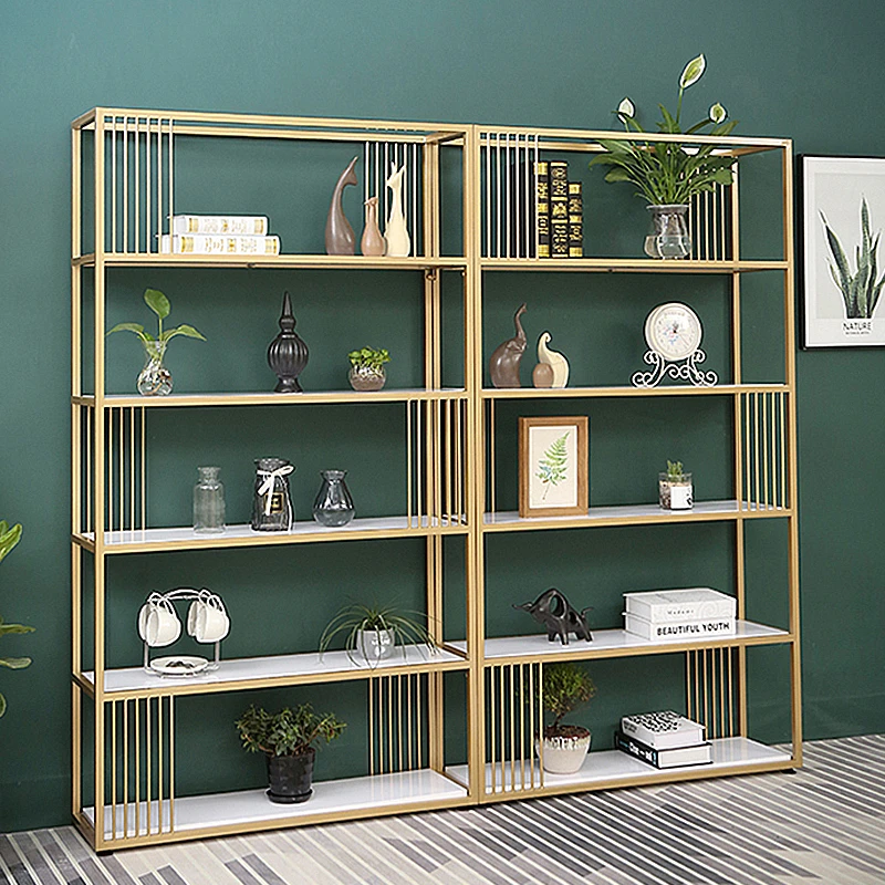 办公室隔断置物架屏风轻奢北欧客厅收纳展示架子落地多层书架金色