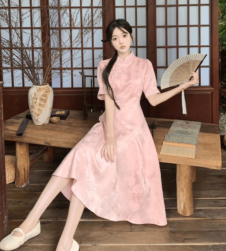 大码粉色旗袍敬酒服新娘订婚礼服女连衣裙新中式平时可穿结婚便装