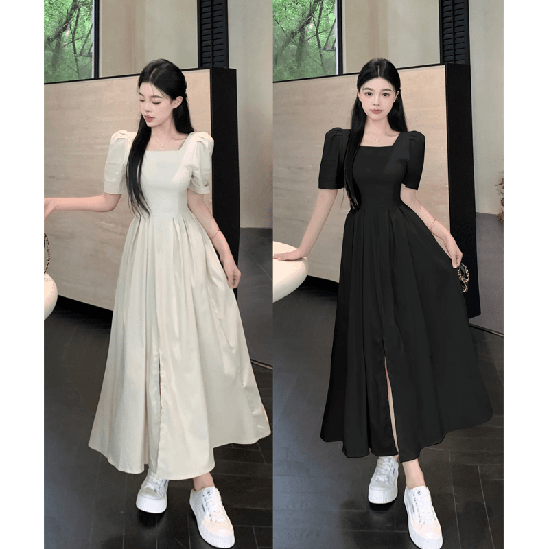 大码女装2024夏季新款气质赫本风高级感显瘦开叉连衣裙法式小裙子