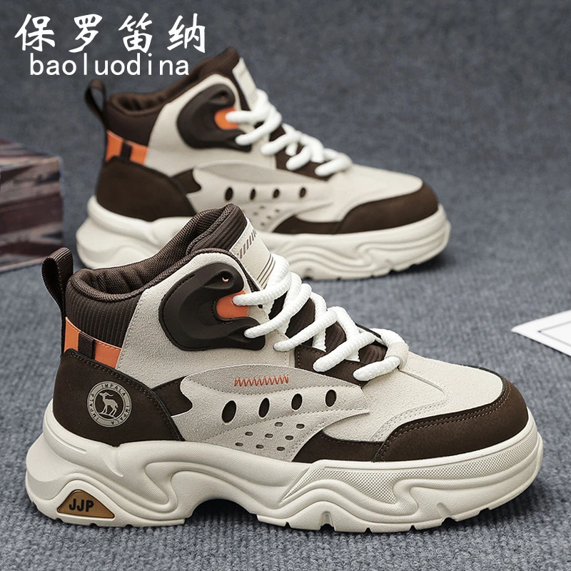 保罗笛纳男鞋2025新款冬季潮流高帮鞋英伦风工装马丁靴休闲运动鞋