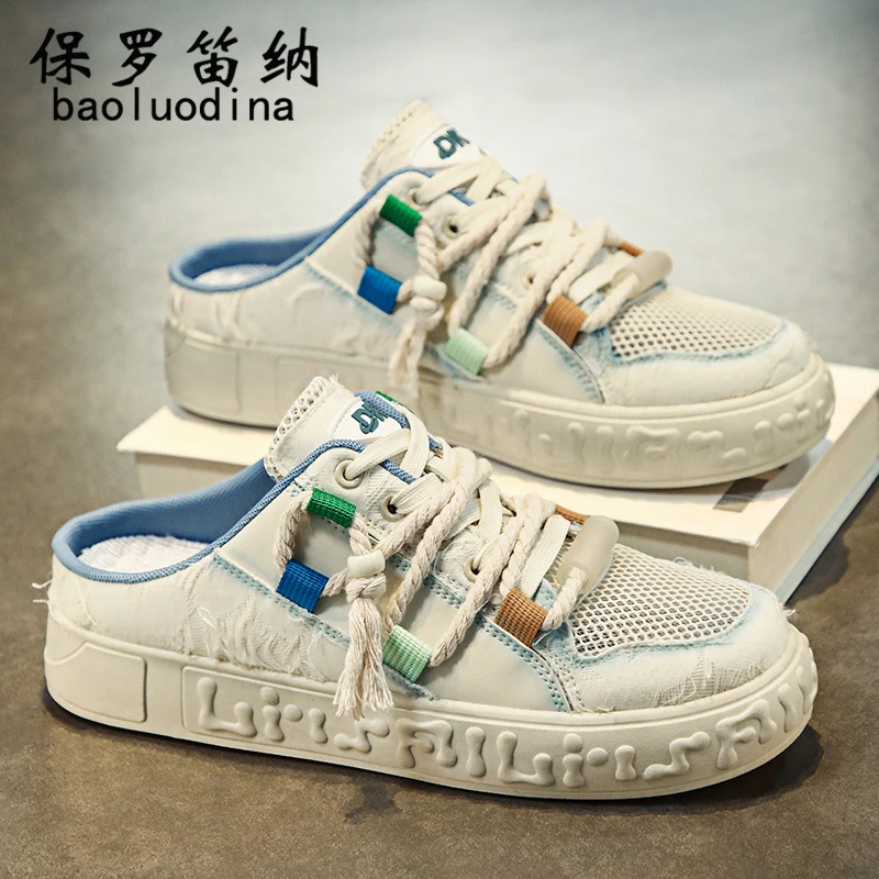 保罗笛纳小众原创男鞋2025夏季新款休闲拖鞋男士透气外穿帆布鞋男