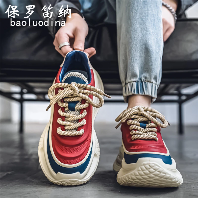 保罗笛纳男鞋冬季休闲跑步运动鞋男欧洲站厚底潮流百搭老爹鞋男士