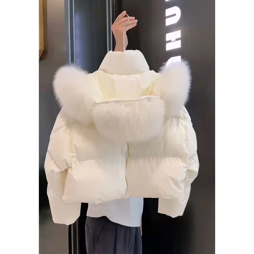 2023新款冬装欧货高端大牌超好看炸街短款白色面包羽绒服女厚外套